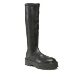 Kozaki DeeZee. Czarne kozaki DeeZee, bez obcasa, na płaskiej podeszwie, bez zapięcia. Za 131.99 zł.