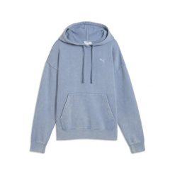 Damska bluza z kapturem Essentials Elevated o luźnym kroju z efektem sprania. Niebieskie bluzy Puma, bez wzorów, z kapturem. Za 269.00 zł.
