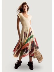 Desigual Sukienka codzienna Brushes Lacroix 26SWVK39 Beżowy Regular Fit. Brązowe sukienki Desigual, na co dzień, l, bez wzorów, z syntetyku, bez kołnierzyka, bez ramiączek, proste. Za 699.99 zł.