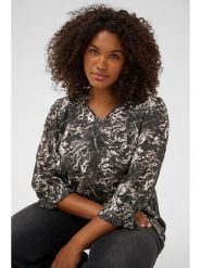 KAFFE curve Bluzka "Lunda" w kolorze brązowo-kremowym rozmiar: 52. Brązowe bluzki KAFFE curve, s, bez wzorów, z wiskozy, klasyczne, bez kołnierzyka, bez ramiączek. Za 86.99 zł.