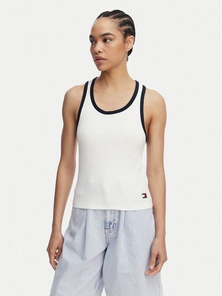 Tommy Hilfiger Top UW0UW06308 Biały Regular Fit. Białe topy TOMMY HILFIGER, m, bez wzorów, z bawełny, bez kołnierzyka, bez ramiączek. Za 121.99 zł.