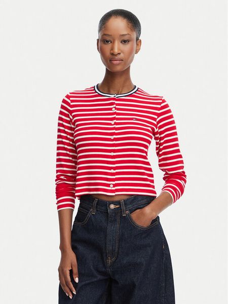 Tommy Jeans Kardigan DW0DW22805 Czerwony Slim Fit. Czerwone kardigany Tommy Jeans, s, bez wzorów, z jeansu. Za 195.99 zł.