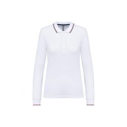 Damska koszulka polo pique z długim rękawem Kariban. Białe bluzki KARIBAN, bez wzorów, bez kołnierzyka, bez ramiączek. Za 163.00 zł.