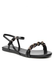 JENNY Sandały LS5751-04A Czarny. Czarne sandały Jenny, bez wzorów, ze skóry, bez obcasa, na płaskiej podeszwie, bez zapięcia. Za 149.99 zł.