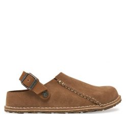 Klapki Birkenstock. Brązowe klapki Birkenstock, bez wzorów, bez obcasa. Za 719.99 zł.