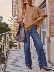 Milan Kiss Sweter w kolorze jasnobrązowym rozmiar: L. Brązowe swetry Milan Kiss, l, bez wzorów, bez ramiączek. Za 164.02 zł.