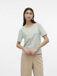 Vero Moda Koszulka "Abby" w kolorze biało-zielonym rozmiar: XXL. Białe bluzki Vero Moda, xxl, bez wzorów, bez kołnierzyka, bez ramiączek. Za 39.58 zł.