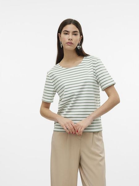 Vero Moda Koszulka "Abby" w kolorze biało-zielonym rozmiar: XXL. Białe bluzki Vero Moda, xxl, bez wzorów, bez kołnierzyka, bez ramiączek. Za 39.58 zł.