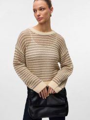 Vero Moda Sweter w kolorze beżowym rozmiar: S. Brązowe swetry Vero Moda, s, bez wzorów, ze splotem, bez ramiączek. Za 81.45 zł.