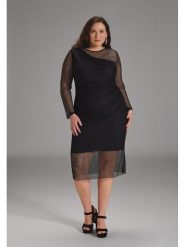 SWING Sukienka w kolorze czarnym rozmiar: 42. Czarne sukienki Swing, bez wzorów, bez kołnierzyka, bez ramiączek, midi. Za 218.57 zł.