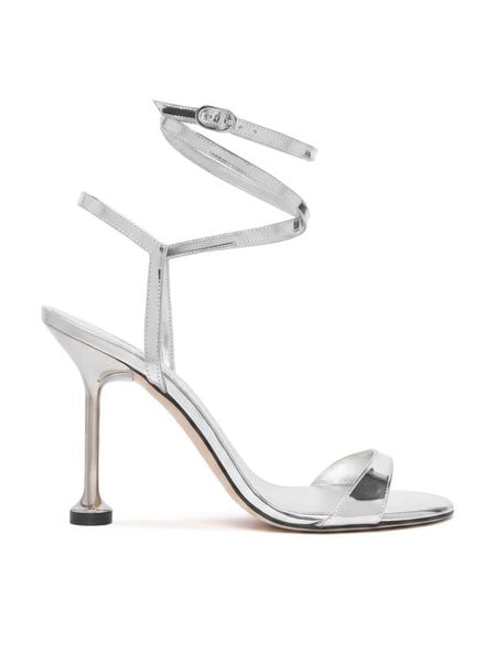 Stuart Weitzman Sandały Naudistini Wrap 100 SM911 Srebrny. Szare sandały Stuart Weitzman, bez wzorów, z lakierowanej skóry, bez obcasa, na szpilce, bez zapięcia. Za 1,609.99 zł.