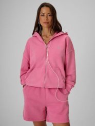 4F Bluza dresowa oversize z kapturem damska - różowa XS. Czerwone bluzy 4f, na lato, s, bez wzorów, z dresówki, z kapturem. Za 199.99 zł.