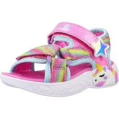 Sandały SKECHERS UNICORN DREAMS SANDAL- DREAMY Rose. Czerwone sandały Skechers, bez wzorów, z materiału, bez obcasa, bez zapięcia. Za 179.99 zł.