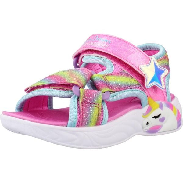 Sandały SKECHERS UNICORN DREAMS SANDAL- DREAMY Rose. Czerwone sandały Skechers, bez wzorów, z materiału, bez obcasa, bez zapięcia. Za 179.99 zł.