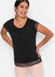 Bawełniany T-shirt o kroju pudełkowym, z czystej bawełny organicznej. Czarne t-shirty bonprix, bez wzorów, z bawełny, bez kołnierzyka, bez ramiączek. Za 62.99 zł.
