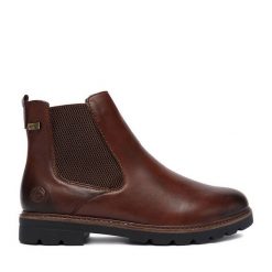 Botki Remonte. Brązowe botki Remonte, bez wzorów, bez obcasa, na płaskiej podeszwie, bez zapięcia. Za 449.99 zł.