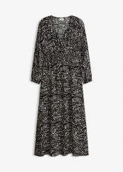 Długa sukienka z czystej wiskozy. Czarne sukienki bonprix, bez wzorów, z wiskozy, eleganckie, bez kołnierzyka, bez ramiączek, maxi. Za 59.99 zł.