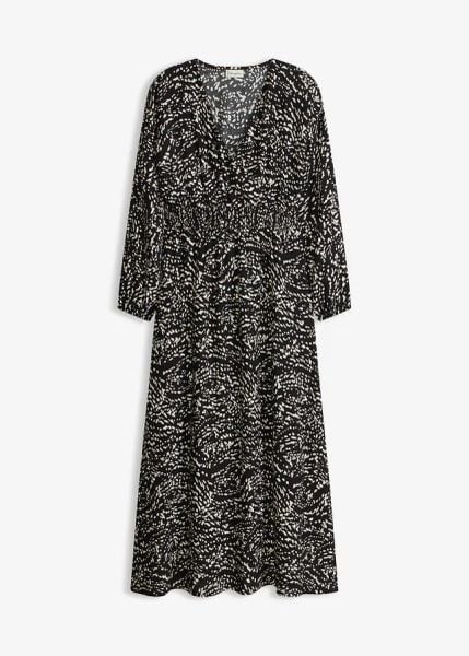 Długa sukienka z czystej wiskozy. Czarne sukienki bonprix, bez wzorów, z wiskozy, eleganckie, bez kołnierzyka, bez ramiączek, maxi. Za 59.99 zł.