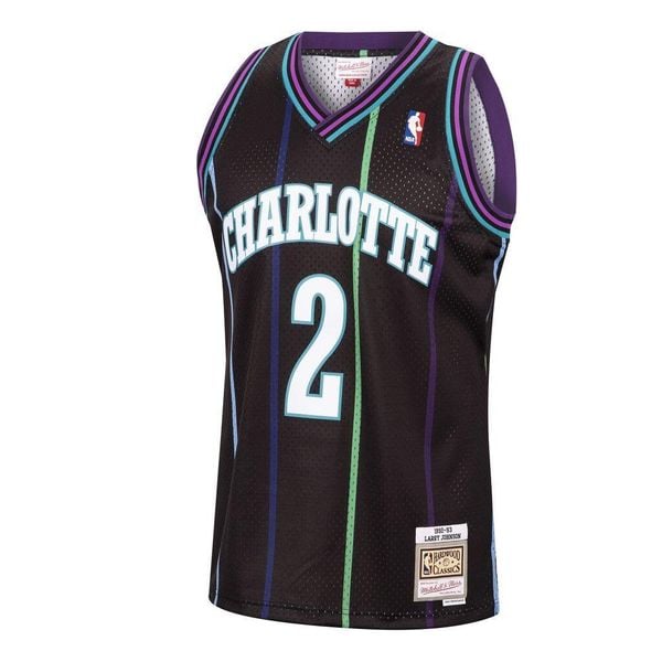 Koszulka NBA Charlotte Hornets Larry Johnson. Czarne bluzki Mitchell & Ness, bez wzorów, sportowe, bez kołnierzyka, bez ramiączek. Za 494.00 zł.