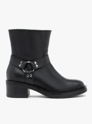 Czarne botki biker boots ze skóry licowej. Czarne botki Brawo sp. z o.o., bez wzorów, ze skóry, bez obcasa, bez zapięcia. Za 549.99 zł.