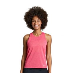 Koszulka do biegania damska Saucony Stopwatch Singlet. Czerwone koszulki sportowe Saucony, bez wzorów, bez ramiączek, do biegania. Za 89.99 zł.