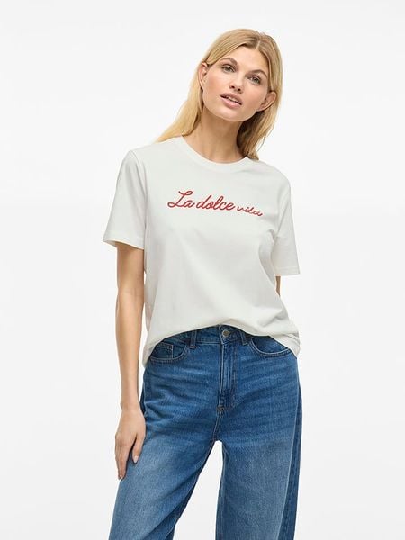 Vila Koszulka w kolorze białym rozmiar: XL. Białe bluzki Vila, xl, bez wzorów, z bawełny, bez kołnierzyka, bez ramiączek. Za 43.68 zł.