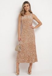 Szampańska Sukienka Maxi w Cekiny Jukrana. Żółte sukienki Born2be, m, bez wzorów, bez kołnierzyka, bez ramiączek, maxi, rozkloszowane. Za 99.99 zł.