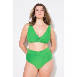 Damski Top bikini miękkie miseczki paski frotte ozdobne kółko. Zielone bielizna sportowa Ulla Popken, plus size, bez wzorów, z elastanu. Za 143.99 zł.