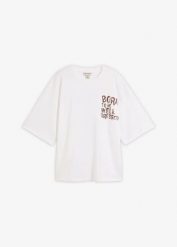 T-shirt oversize z czystej bawełny organicznej. Białe t-shirty bonprix, bez wzorów, z bawełny, bez kołnierzyka, bez ramiączek. Za 37.99 zł.