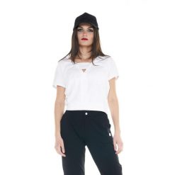 Damski T-shirt Cristal Shine o niskim kroju. Białe t-shirty LEONE 1947 APPAREL, l, bez wzorów, z tkaniny, bez kołnierzyka, bez ramiączek. W wyprzedaży za 111.80 zł.