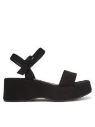 DeeZee Sandały DXJ220515 Czarny. Czarne sandały DeeZee, bez wzorów, z materiału, bez obcasa, na koturnie, bez zapięcia. Za 139.99 zł.