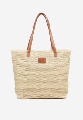 Beżowa Plażowa Torebka Shopperka z Plecionki Rivauri. Brązowe shopper Renee, bez wzorów, eleganckie, bez dodatków. Za 59.99 zł.