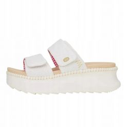 HEYDUDE Damskie Sandały Delray Slide Eyelet. Białe sandały Hey Dude, bez wzorów, z materiału, bez obcasa, bez zapięcia. Za 199.00 zł.