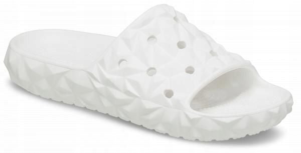 Klapki Dla Dorosłych Crocs Classic Geometric Slide. Białe klapki Crocs, bez wzorów, z materiału, bez obcasa. Za 118.99 zł.