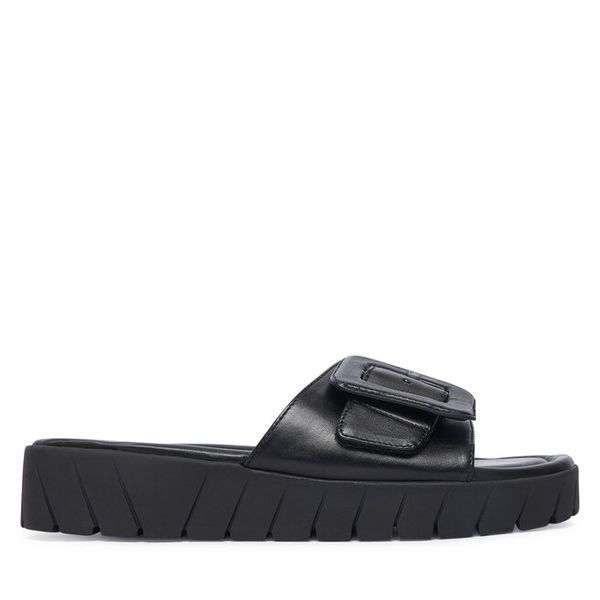 Klapki Tamaris. Czarne klapki Tamaris, bez wzorów, bez obcasa. Za 299.99 zł.