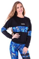 Bluza sportowa na fitness damska 2skin Logo Tropicana Czarna. Czarne bluzy 2SkIN, l, z aplikacjami, z dresówki, bez kaptura. Za 99.00 zł.