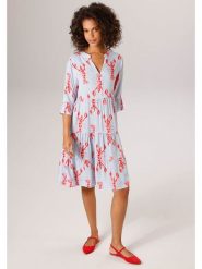 Aniston Sukienka w kolorze czerwono-błękitnym rozmiar: 40. Niebieskie sukienki Aniston, bez wzorów, z wiskozy, bez kołnierzyka, bez ramiączek, midi. Za 173.99 zł.