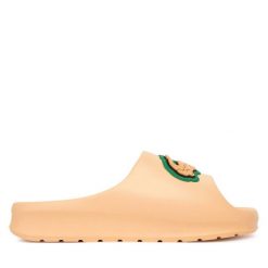 Klapki Lacoste. Czerwone klapki Lacoste, bez wzorów, bez obcasa. Za 209.99 zł.