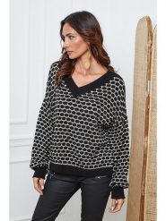 So Cachemire Sweter "Azul" w kolorze beżowo-czarnym rozmiar: L. Czarne swetry So Cachemire, l, bez wzorów, ze splotem, bez ramiączek. Za 188.40 zł.