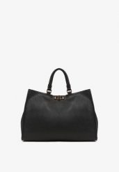 Czarna Torebka Shopperka z Rączkami Ozdobiona Klamrą Nalasia. Czarne shopper Renee, bez wzorów, biznesowe, bez dodatków. Za 149.99 zł.