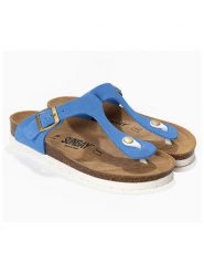 Sunbay Skórzane japonki "Camelia" w kolorze błękitnym rozmiar: 40. Niebieskie klapki Sunbay, bez wzorów, ze skóry, z otwartym noskiem, bez obcasa. Za 166.49 zł.