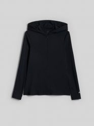 4F Longsleeve slim z kapturem damski - czarny L. Czarne koszulki sportowe 4f, bez wzorów, z dresówki, bez ramiączek, trekkingowe. Za 169.99 zł.