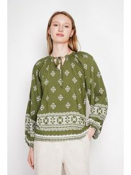 ASSUILI Bluzka w kolorze khaki rozmiar: 38. Brązowe bluzki Assuili, bez wzorów, bez kołnierzyka, bez ramiączek. Za 121.99 zł.