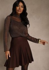 Brązowa Spódnica High Waist z Wiskozą Zdobiona Plisami Coroxera. Brązowe spódnice Renee, na imprezę, m, z aplikacjami, z wiskozy, eleganckie, mini. Za 89.99 zł.