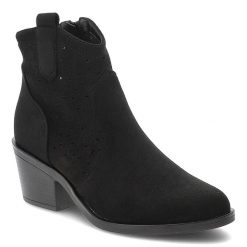 Botki damskie S.Barski o eleganckim fasonie z ażurową cholewką i stabilnym obcasem w stylu kowbojek czarne, HY62-8147 Black. Czarne botki S.BARSKI, z aplikacjami, z jeansu, bez obcasa, na obcasie, bez zapięcia. Za 179.00 zł.