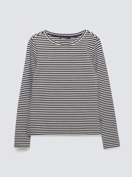 Bluzka damska w paski granatowa Vensa 403. Niebieskie bluzki Big Star, l, bez wzorów, z dzianiny, eleganckie, bez kołnierzyka, bez ramiączek. Za 119.99 zł.