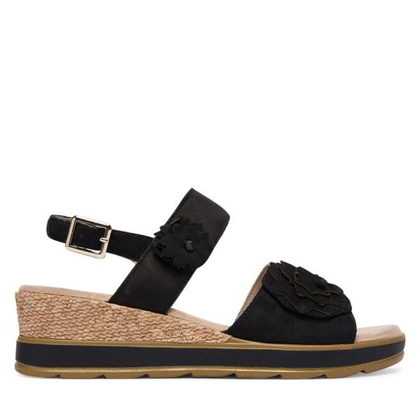 Sandały Caprice. Czarne sandały Caprice, bez wzorów, bez obcasa, na koturnie, bez zapięcia. Za 339.99 zł.