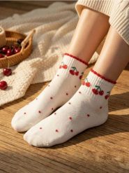 Wysokie skarpetki z motywem wiśni 4 pack - kremowy. Białe skarpety Sinsay, bez wzorów. Za 12.99 zł.