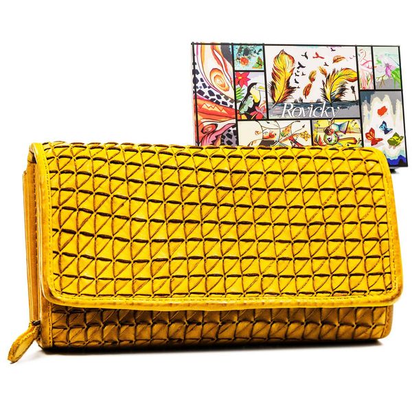 Portfel skórzany Rovicky R-N22-ZPT żółty. Żółte portfele ROVICKY, bez wzorów. Za 121.99 zł.