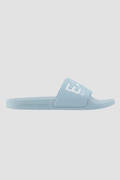 EA7 EMPORIO ARMANI Błękitne klapki Flip flops, Rozmiar 36. Niebieskie klapki EA7 Emporio Armani, bez wzorów, bez obcasa. W wyprzedaży za 129.99 zł.